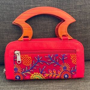 NWOT Beautifully Hand-Embroidered Wallet with Handles